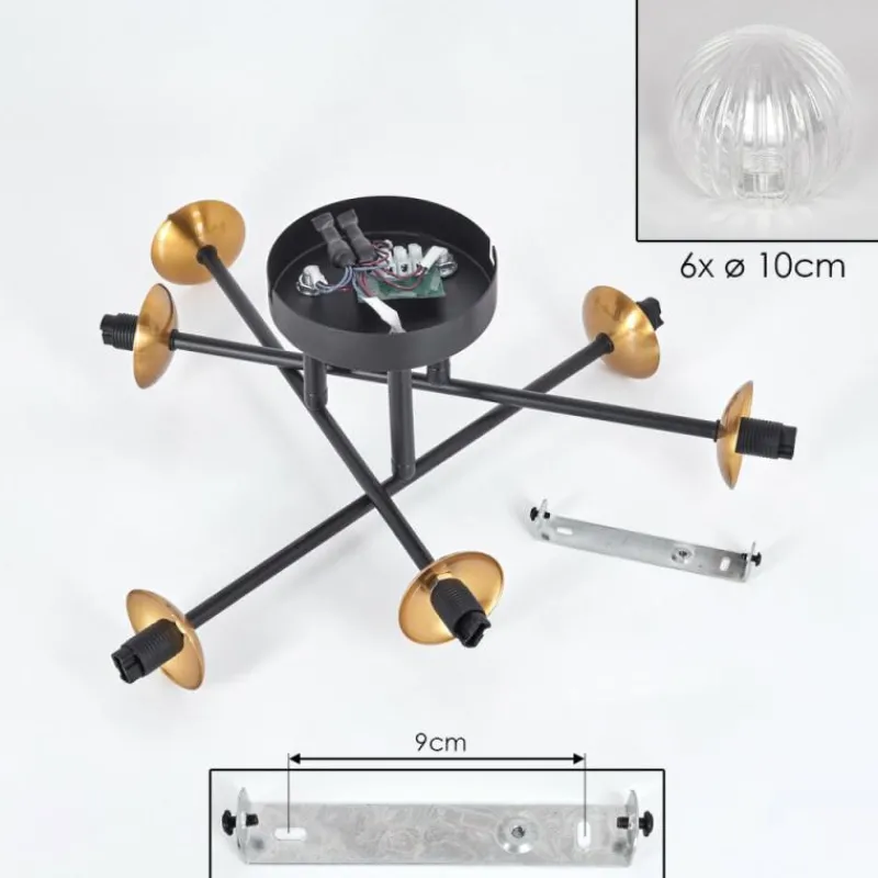 Lampes Dorées-hofstein Plafonnier - Verre 10 cm Chehalis Or, Noir, 6 lumières