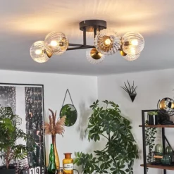 Lampes Dorées-hofstein Plafonnier - Verre 10 cm Chehalis Or, Noir, 6 lumières