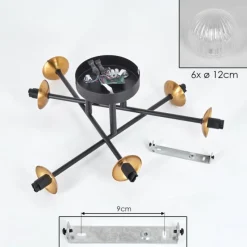 Lampes Dorées-hofstein Plafonnier - Verre 12 cm Chehalis Or, Noir, 6 lumières