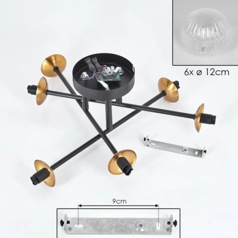 Lampes Dorées-hofstein Plafonnier - Verre 12 cm Chehalis Or, Noir, 6 lumières