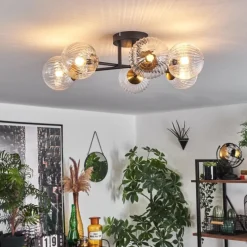 Lampes Dorées-hofstein Plafonnier - Verre 12 cm Chehalis Or, Noir, 6 lumières