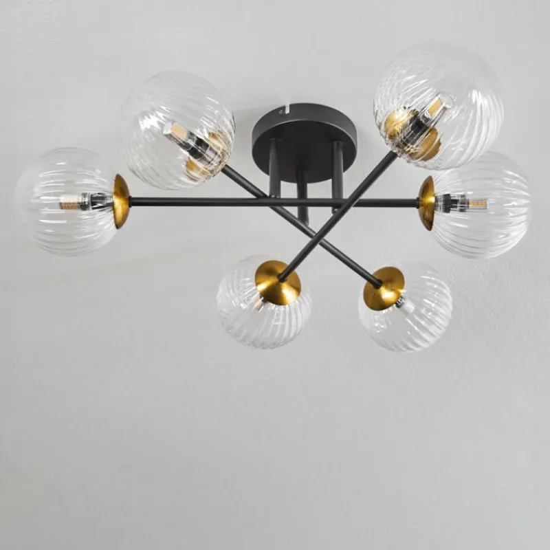 Lampes Dorées-hofstein Plafonnier - Verre 12 cm Chehalis Or, Noir, 6 lumières