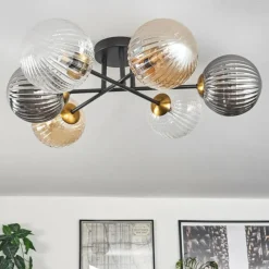 Lampes Dorées-hofstein Plafonnier - Verre 15 cm Chehalis Or, Noir, 6 lumières