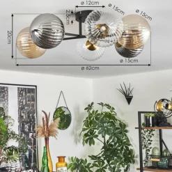 Lampes Dorées-hofstein Plafonnier - Verre 15 cm Chehalis Or, Noir, 6 lumières