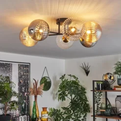 Lampes Dorées-hofstein Plafonnier - Verre 15 cm Chehalis Or, Noir, 6 lumières