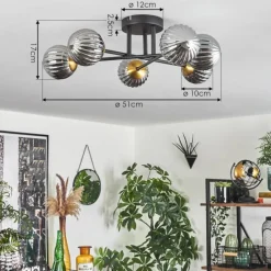 Lampes Dorées-hofstein Plafonnier - Verre 10 cm Chehalis Or, Noir, 6 lumières