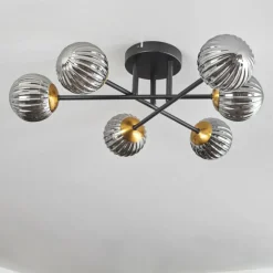 Lampes Dorées-hofstein Plafonnier - Verre 10 cm Chehalis Or, Noir, 6 lumières