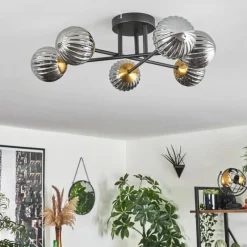 Lampes Dorées-hofstein Plafonnier - Verre 10 cm Chehalis Or, Noir, 6 lumières