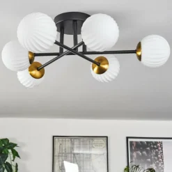 Lampes Dorées-hofstein Plafonnier - Verre 10 cm Chehalis Or, Noir, 6 lumières