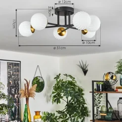 Lampes Dorées-hofstein Plafonnier - Verre 10 cm Chehalis Or, Noir, 6 lumières