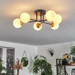 Lampes Dorées-hofstein Plafonnier - Verre 10 cm Chehalis Or, Noir, 6 lumières