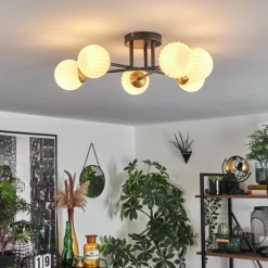 Lampes Dorées-hofstein Plafonnier - Verre 10 cm Chehalis Or, Noir, 6 lumières