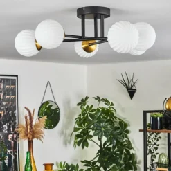 Lampes Dorées-hofstein Plafonnier - Verre 10 cm Chehalis Or, Noir, 6 lumières