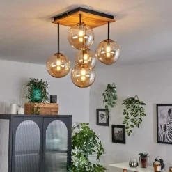 hofstein Plafonnier - Verre 15 cm Chehalis Écru, Noir, 5 lumières