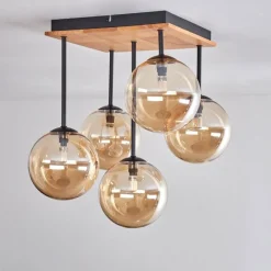 hofstein Plafonnier - Verre 15 cm Chehalis Écru, Noir, 5 lumières