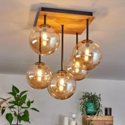 hofstein Plafonnier - Verre 15 cm Chehalis Écru, Noir, 5 lumières