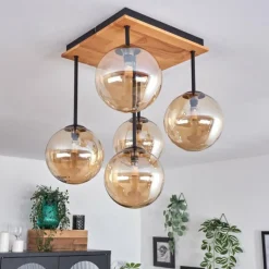 hofstein Plafonnier - Verre 15 cm Chehalis Écru, Noir, 5 lumières