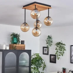 hofstein Plafonnier - Verre 12 cm Chehalis Écru, Noir, 5 lumières