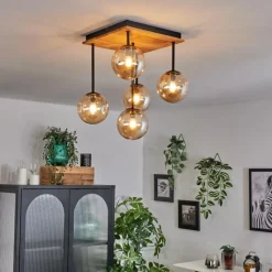 hofstein Plafonnier - Verre 12 cm Chehalis Écru, Noir, 5 lumières