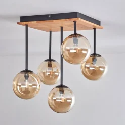 hofstein Plafonnier - Verre 12 cm Chehalis Écru, Noir, 5 lumières