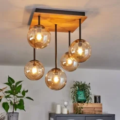 hofstein Plafonnier - Verre 12 cm Chehalis Écru, Noir, 5 lumières