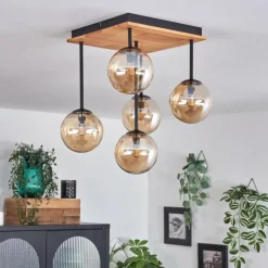 hofstein Plafonnier - Verre 12 cm Chehalis Écru, Noir, 5 lumières