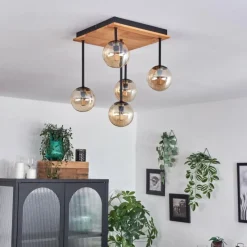 hofstein Plafonnier - Verre 10 cm Chehalis Écru, Noir, 5 lumières