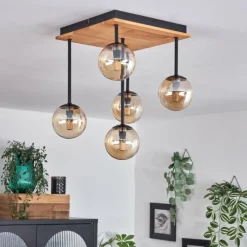 hofstein Plafonnier - Verre 10 cm Chehalis Écru, Noir, 5 lumières