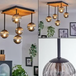 hofstein Plafonnier - Verre 10 cm Chehalis Écru, Noir, 5 lumières