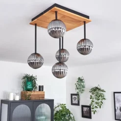 hofstein Plafonnier - Verre 10 cm Chehalis Écru, Noir, 5 lumières