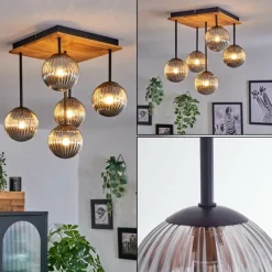 Suspension Verre Fumé-hofstein Plafonnier - Verre 12 cm Chehalis Écru, Noir, 5 lumières