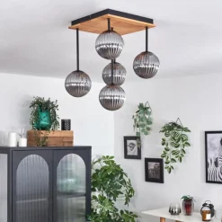 Suspension Verre Fumé-hofstein Plafonnier - Verre 12 cm Chehalis Écru, Noir, 5 lumières