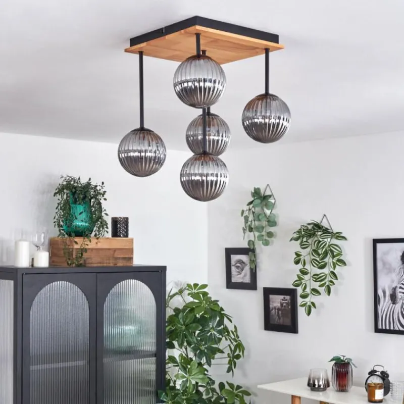 Suspension Verre Fumé-hofstein Plafonnier - Verre 12 cm Chehalis Écru, Noir, 5 lumières