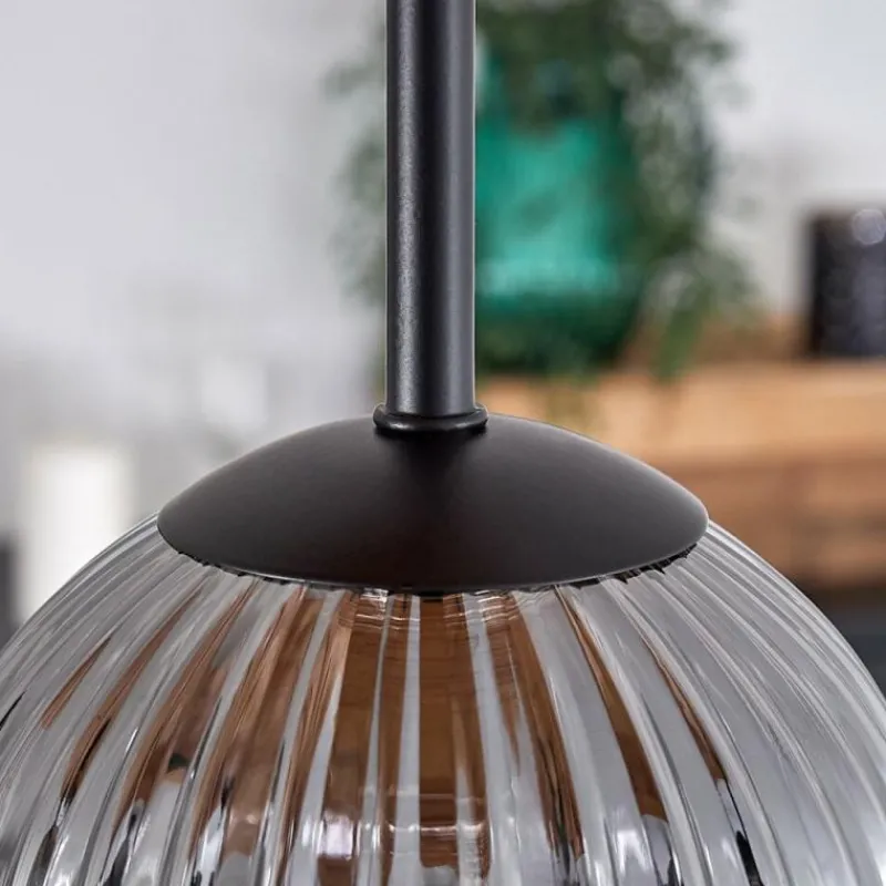 Suspension Verre Fumé-hofstein Plafonnier - Verre 12 cm Chehalis Écru, Noir, 5 lumières