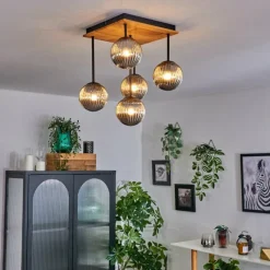 Suspension Verre Fumé-hofstein Plafonnier - Verre 12 cm Chehalis Écru, Noir, 5 lumières