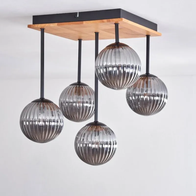 Suspension Verre Fumé-hofstein Plafonnier - Verre 12 cm Chehalis Écru, Noir, 5 lumières