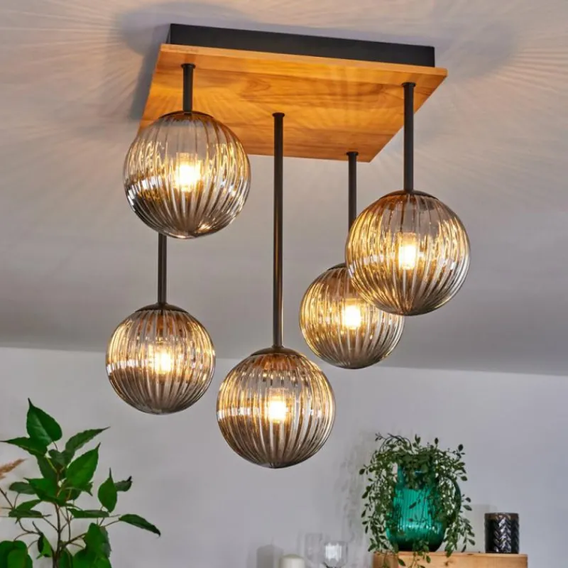 Suspension Verre Fumé-hofstein Plafonnier - Verre 12 cm Chehalis Écru, Noir, 5 lumières