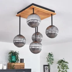 Suspension Verre Fumé-hofstein Plafonnier - Verre 12 cm Chehalis Écru, Noir, 5 lumières