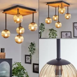 hofstein Plafonnier - Verre 12 cm Chehalis Écru, Noir, 5 lumières