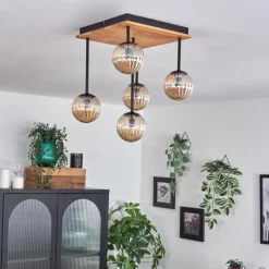 hofstein Plafonnier - Verre 12 cm Chehalis Écru, Noir, 5 lumières