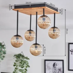 hofstein Plafonnier - Verre 12 cm Chehalis Écru, Noir, 5 lumières