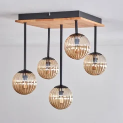 hofstein Plafonnier - Verre 12 cm Chehalis Écru, Noir, 5 lumières