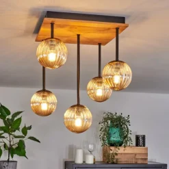 hofstein Plafonnier - Verre 12 cm Chehalis Écru, Noir, 5 lumières