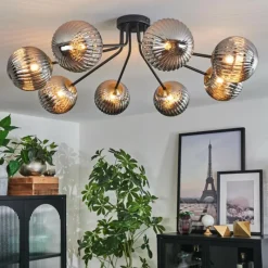 Lampes Dorées-hofstein Plafonnier - Verre 15 cm Chehalis Or, Noir, 8 lumières