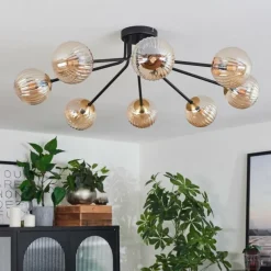 Lampes Dorées-hofstein Plafonnier - Verre 12 cm Chehalis Or, Noir, 8 lumières