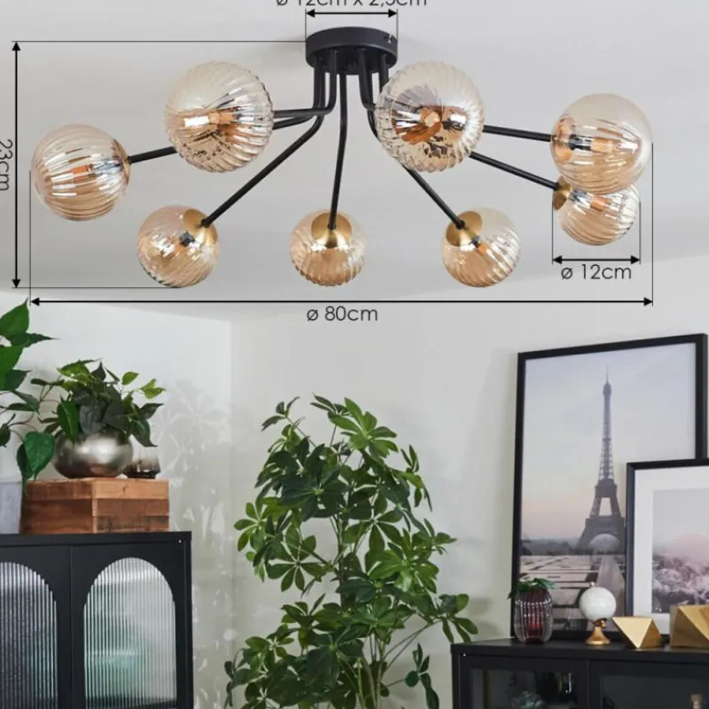 Lampes Dorées-hofstein Plafonnier - Verre 12 cm Chehalis Or, Noir, 8 lumières