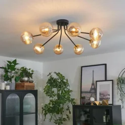 Lampes Dorées-hofstein Plafonnier - Verre 12 cm Chehalis Or, Noir, 8 lumières