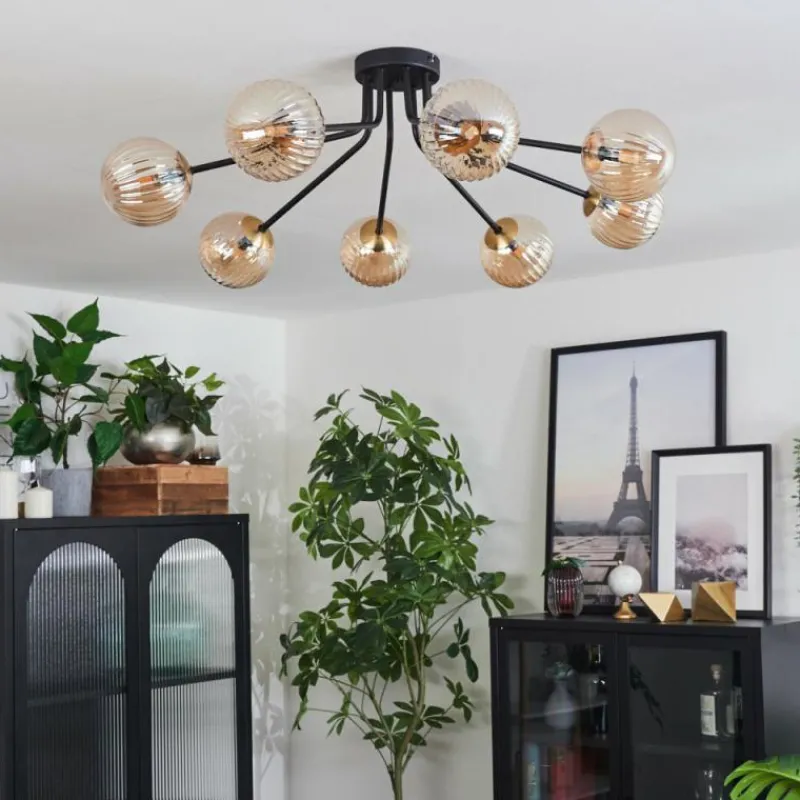 Lampes Dorées-hofstein Plafonnier - Verre 12 cm Chehalis Or, Noir, 8 lumières