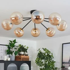 Lampes Dorées-hofstein Plafonnier - Verre 15 cm Chehalis Or, Noir, 8 lumières