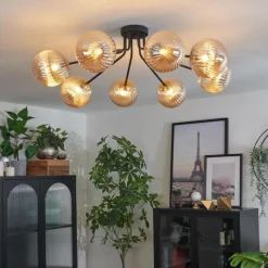 Lampes Dorées-hofstein Plafonnier - Verre 15 cm Chehalis Or, Noir, 8 lumières